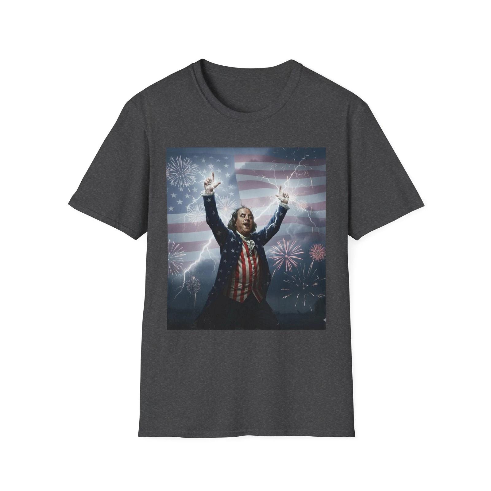 Benjamin Franklin Summons Lightning Funny Patriotic Graphic T-Shirt - Great Gift S