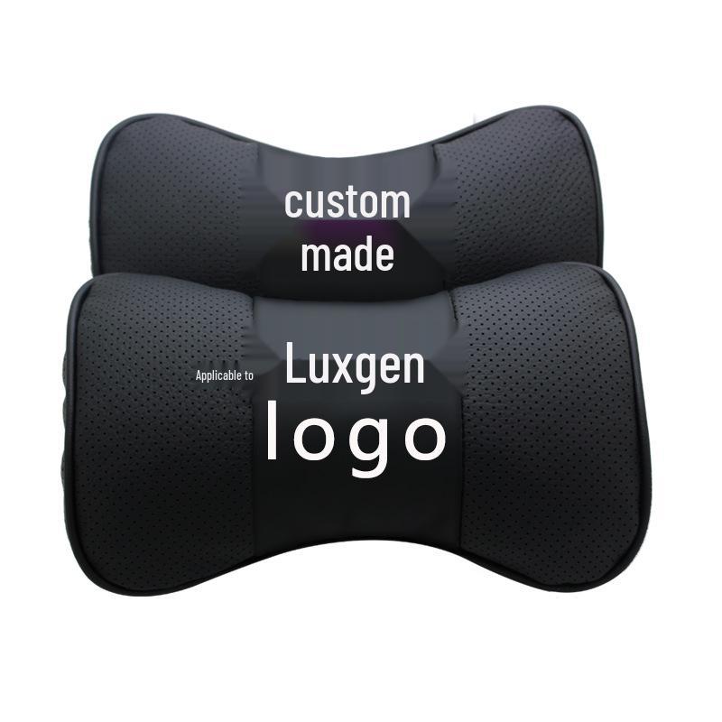 Luxgen Genuine Leather Neck Pillow and Lumbar Support - Customizable Logo, Cowhide Neck Protection Car Accessory