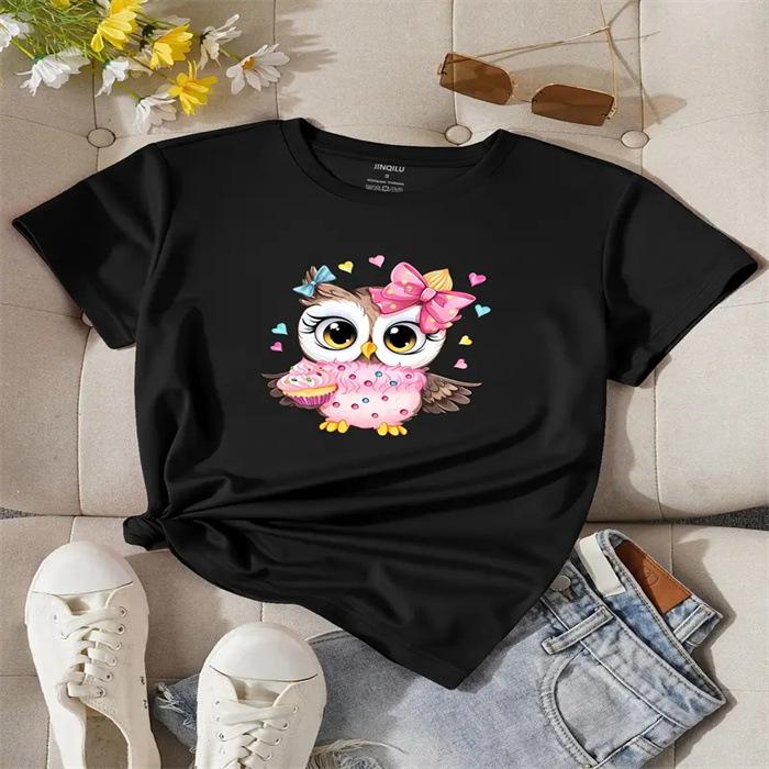 Top cu imprimeu de vară cu gât rotund, la modă, casual, drăguț, cu mâneci scurte, tricouri din bumbac pur pentru femei