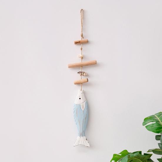 Small Fish Pendant with Hemp Rope Easy To Hang No Drilling Handmade Solid Wood Coastal Style Wall Ornament