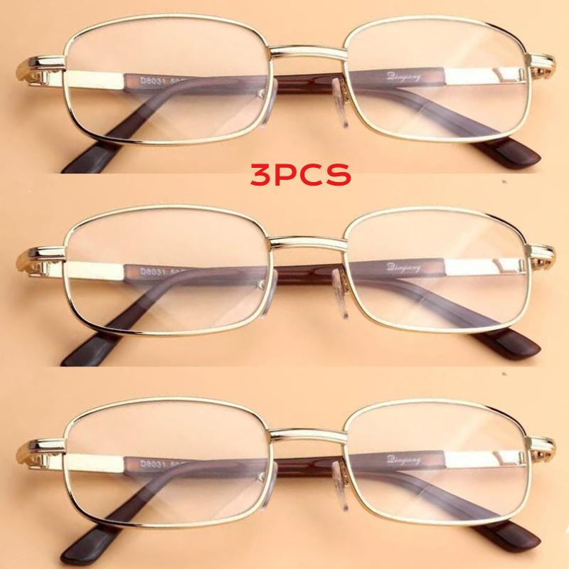 

3Pcs Metal Frame Square Reading Glasses Anti-Fatigue Fashion Hd Glass Lens Definition Presbyopia Diopter +1.0+1.5+2.0+2.5To+4.0 +1.0