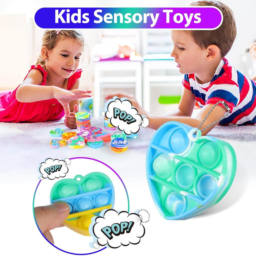 30 Pezzi Portachiavi Pop It Giocattoli Fidgeting Braccialetto Portachiavi a Forma di Cuore Arcobaleno Set di Giocattoli Tattili Confezione all'Ingrosso Premi per la Classe Bomboniere per Feste