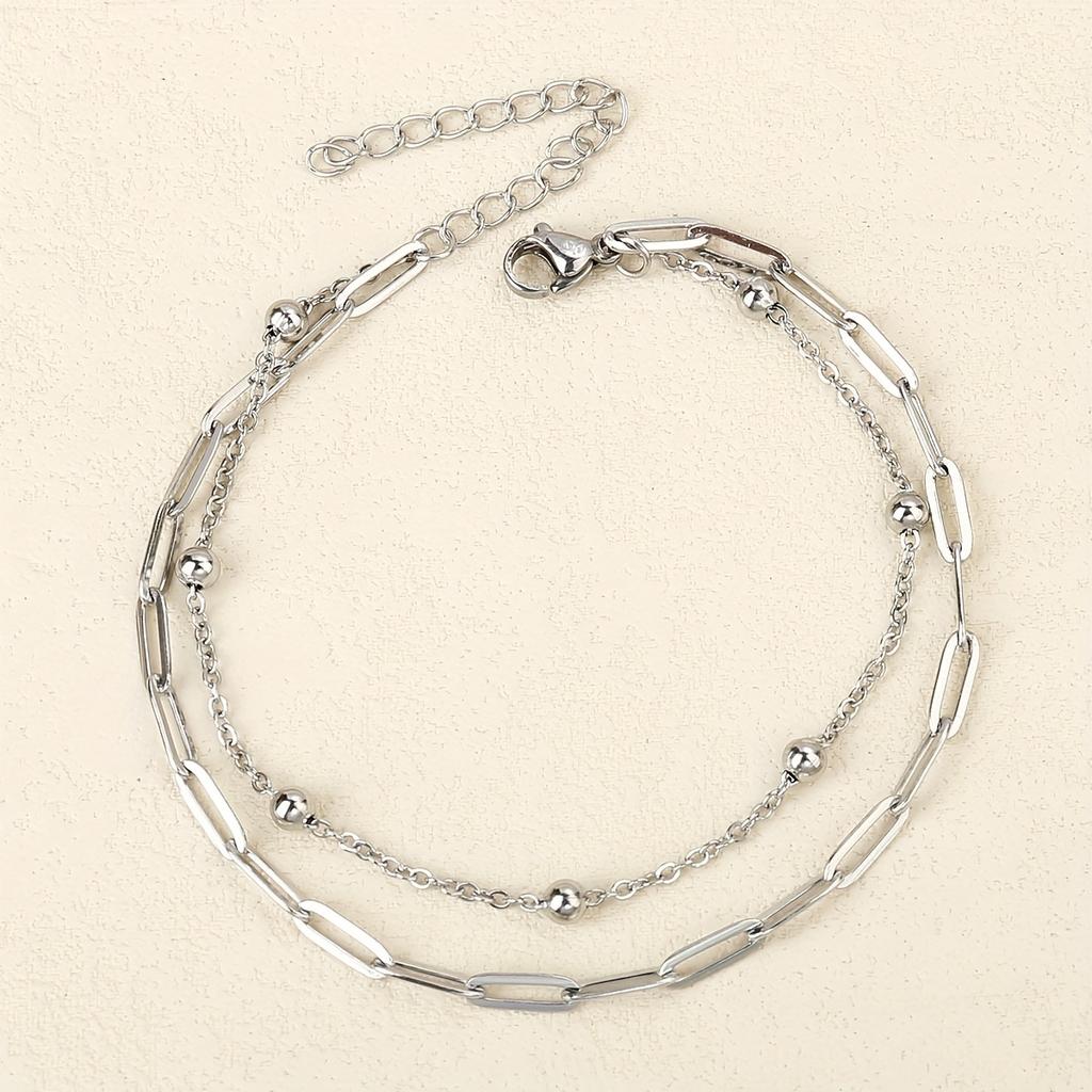 Stainless Steel Layered Bracelet, Double Layer Bracelet for Women, Classic Minimalist Chain Bracelet
