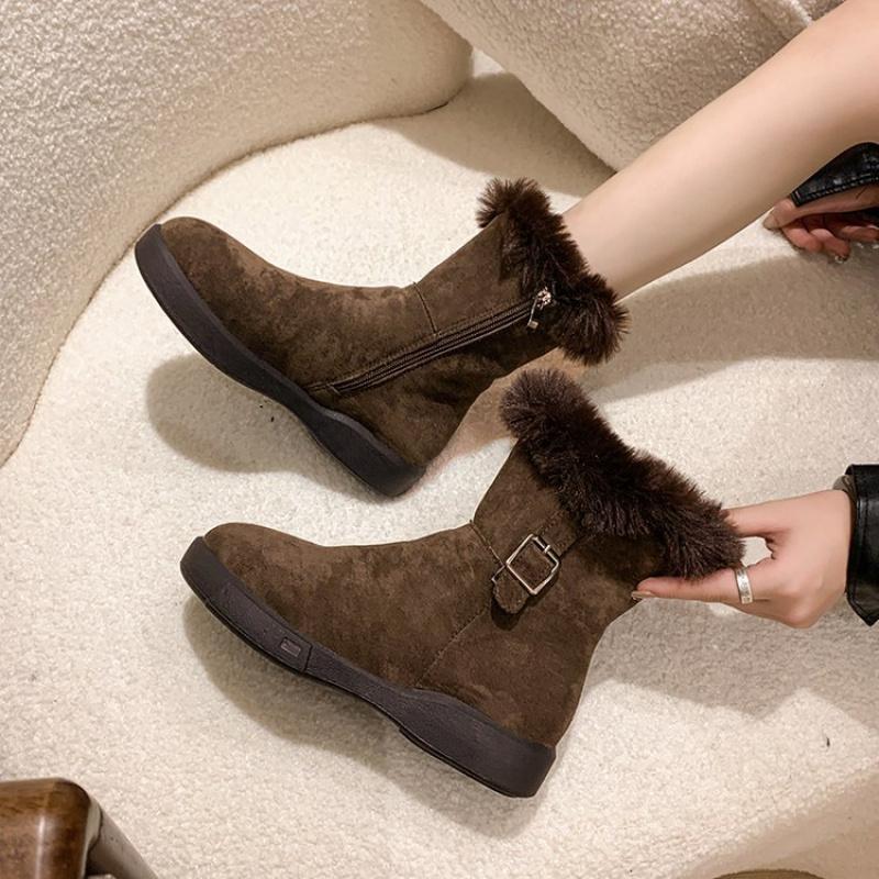 2025 New Women's Premium Snow Boots Suede Slip-On Ankle Boots with Metal Accents & Non-Slip Sole Winter Comfort Booties