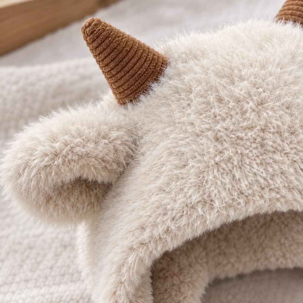 Fleece Lined Earflap Cap Plush Sheep Horn Hat Cute Trapper Hat Daily Outing