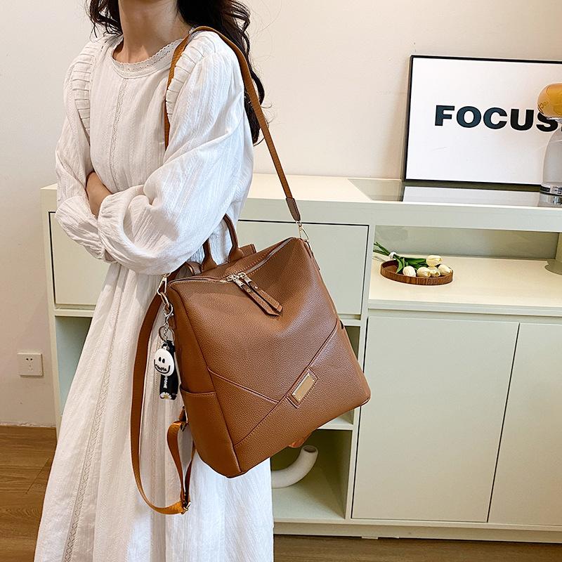 Schoolbag new backpack women's large-capacity Korean version of the trend pu soft leather multi-purpose satchel simple leisure travel backpack