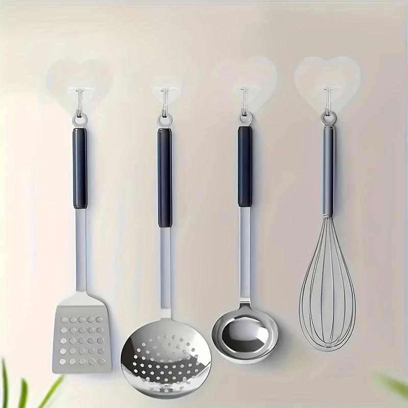 10pcs Heart Shaped Transparent Hooks Multi-Purpose Wall Hook Strong Suction Cup Sucker Wall Hooks Hanger for Kitchen Bathroom, Utility Hooks