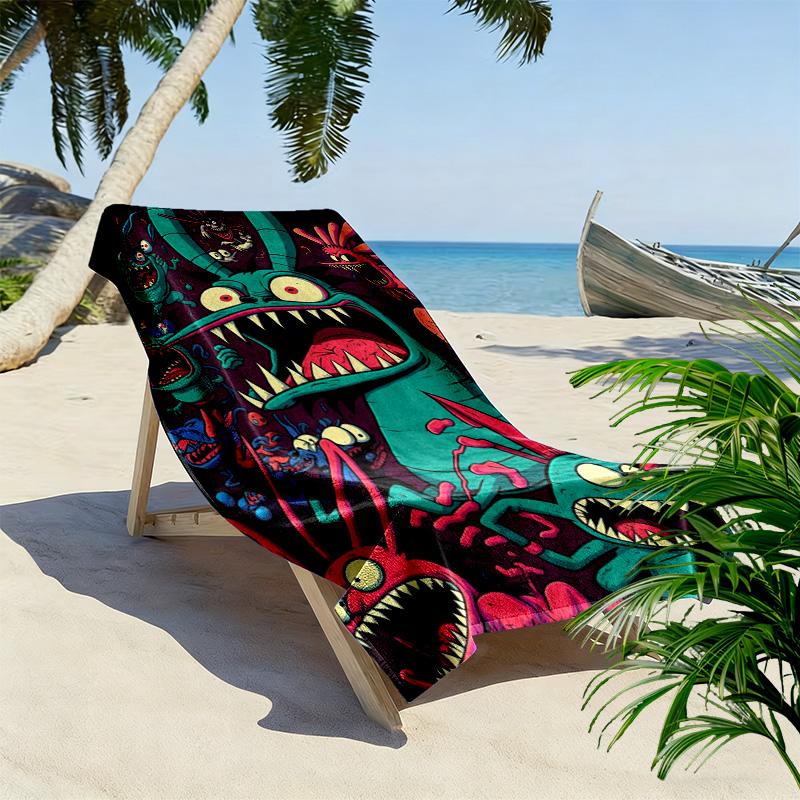 Colorful Monster Illustration 2D Flat Print Beach Towel, Large Soft Quick Dry Towel for Beach Camping Swimming.MSTJ0918347