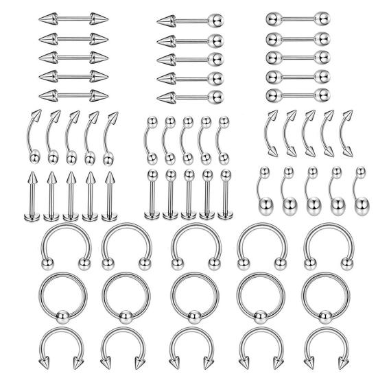 60 Stück Unisex Edelstahl Lippen Nagel Augenbrauen Stecker Nasenring Piercing Mischset