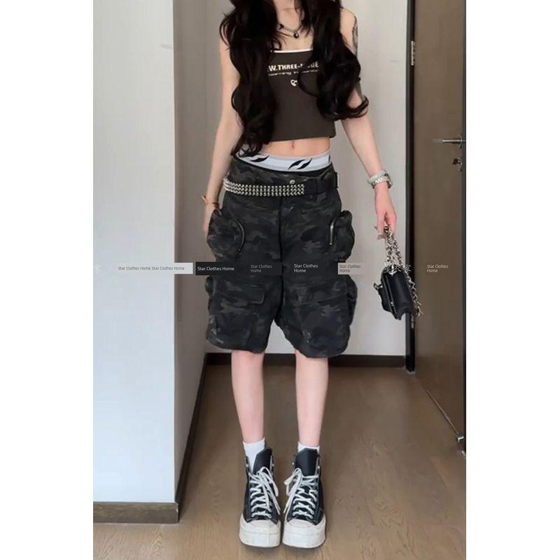 

Fashion Retro Design Multi-Pocket Cargo Pants Female 2025 Summer Sexy Hiphop Hip Hop Camouflage Cropped Pants Camouflage Pants L