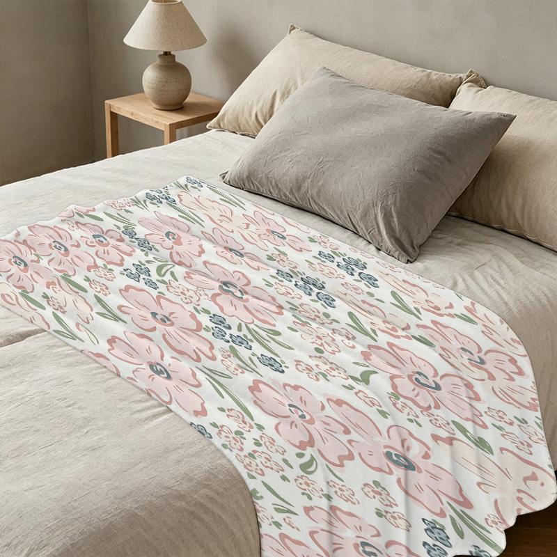 Lightweight Floral Flannel Blanket - Soft Cozy Home Decor, Portable for Sofa, Couch, Car, Ideal for Halloween & Christmas, Perfect for Daily Home Use