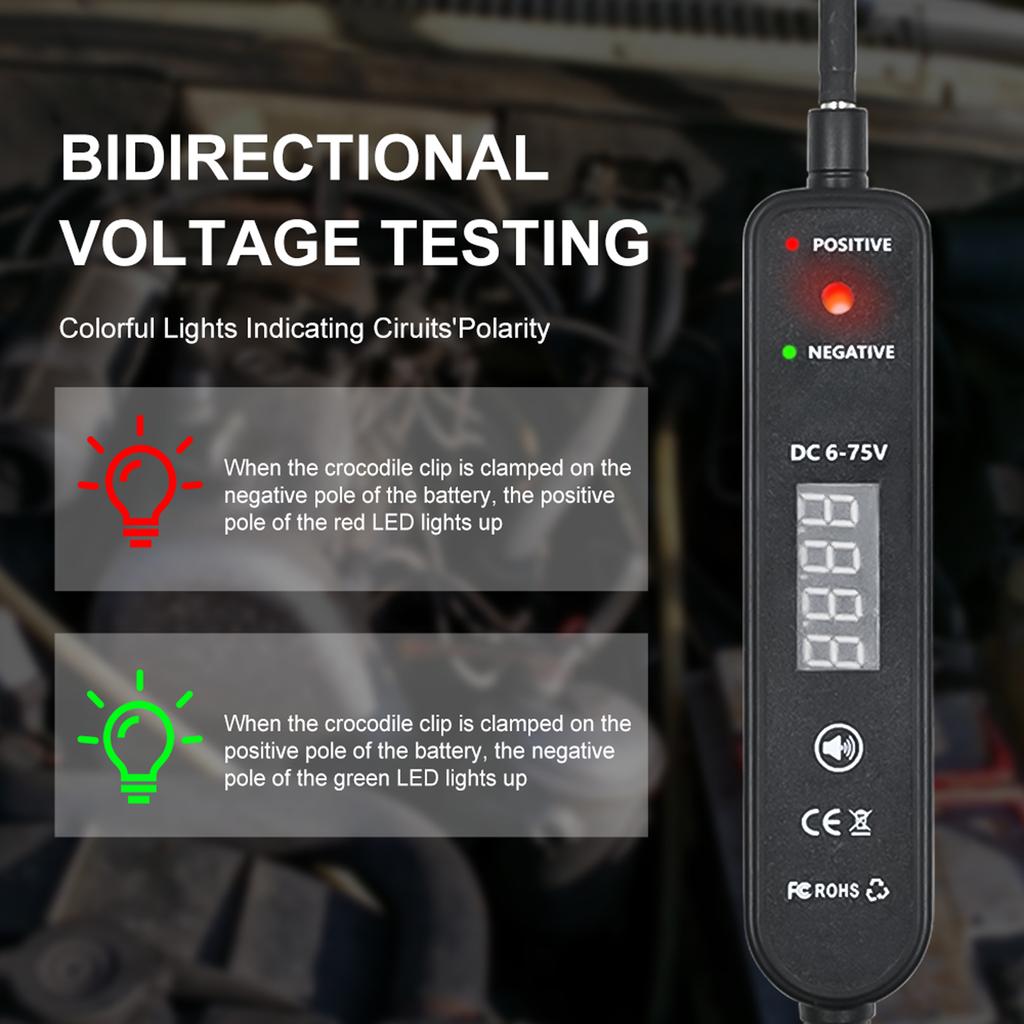 Automotive Circuit Tester 6 75V DC, LED Digital Display Auto Electrical Test Light with Voltage Detection, Polarity and
