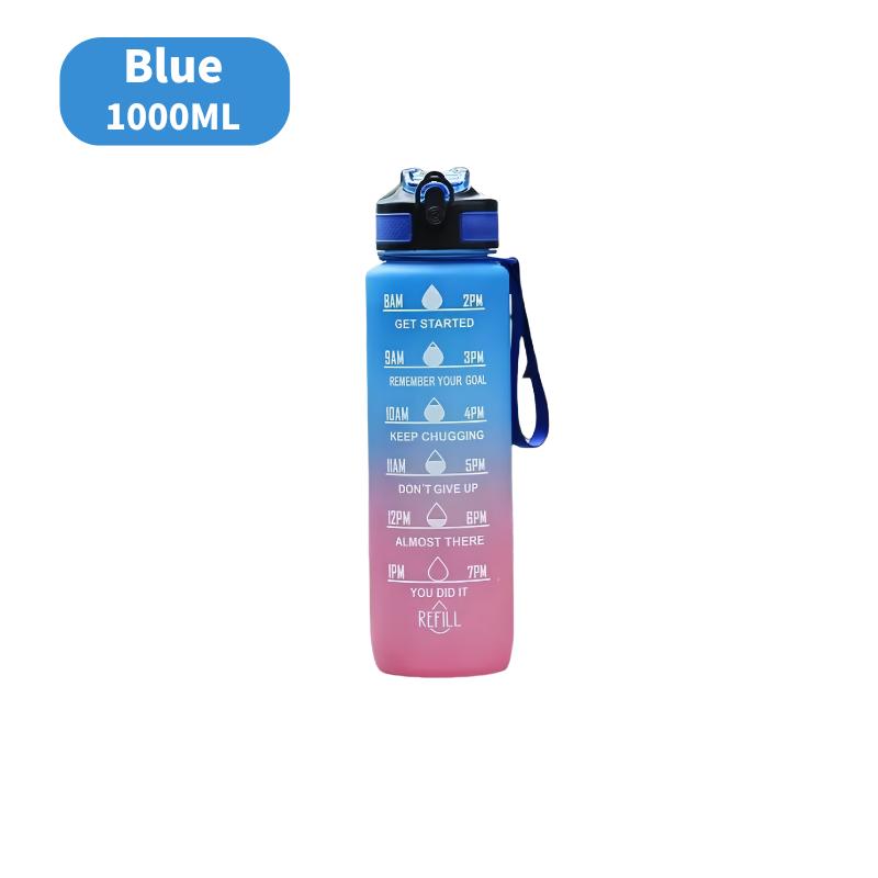 1000ml Water Bottle Gradient Color Motivational Sports Water Bottle with Bouncing Suction Nozzle Leak-proof Cup for Gym, Outdoor