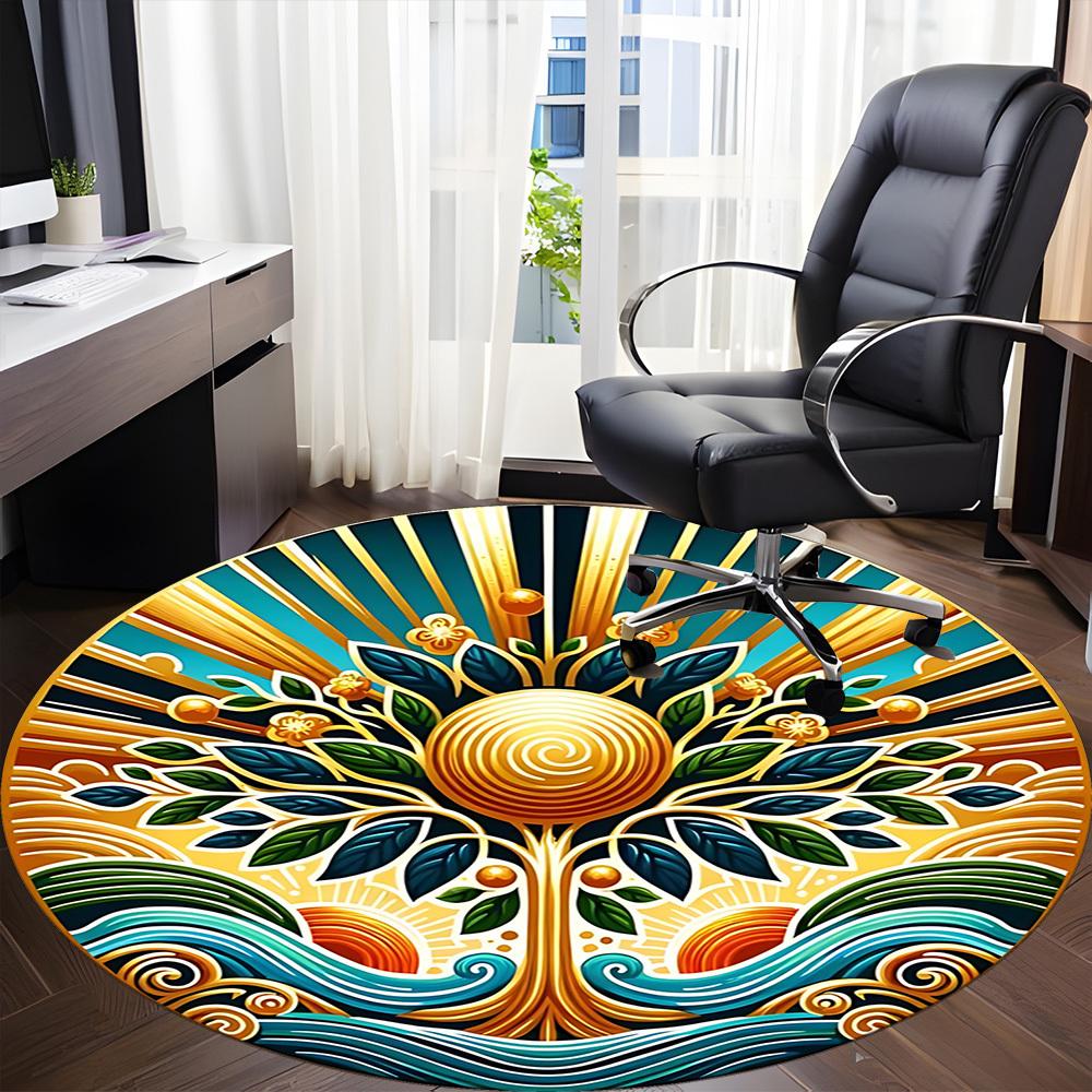 1pc Golden Tree of Life Chair Carpet for Office, Soft Comfortable Mat For Office, Living Room, Bedroom, Machine Washable Carpet Yy251112208