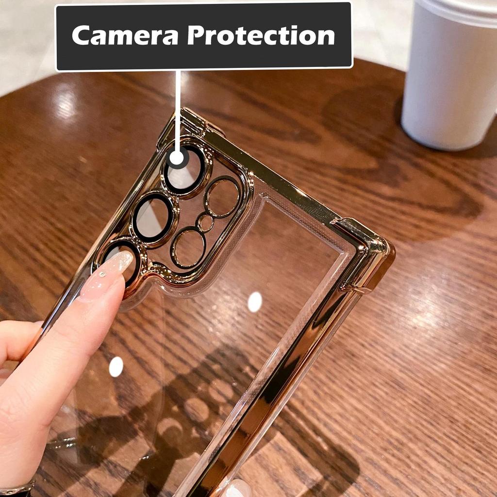 Luxury Plating Shockproof Clear Case for Samsung Galaxy S24 Ultra S25 FE Edge S23 S22 S21 S20 + Hard Acrylic Hybrid Bumper Cover
