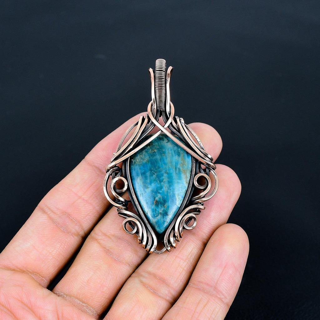 Neon Apatite Pendant, 999 Copper Wire Wrapped Pendant, Handmade Gemstone Pendant Jewelry, Gifts For Wife Brand New Pendant