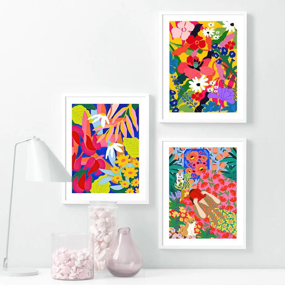 Abstract Tropical Plants Wall Art, Colorful Flower Prints, Canvas Paintings, Nordic Posters, Pictures for Living Room Decor