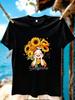 Wzm10883sunflower Girl Print Plus Size Unisexs Round Neck Summer Casual Short Sleeved Street Fashion Versatile Tshirt