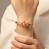 Fashionable Four-Leaf Clover Titanium Steel Women's Open Bracelet - Colorfast & Versatile Design