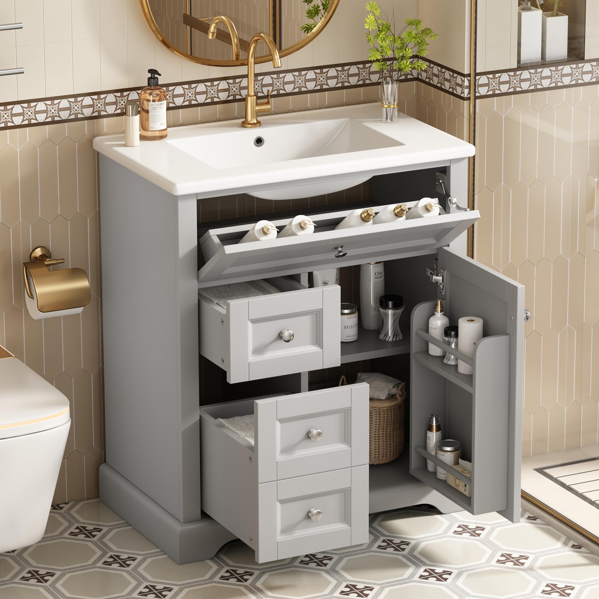 76x46x87cm Floor-Standing Bathroom Cabinet with Sink