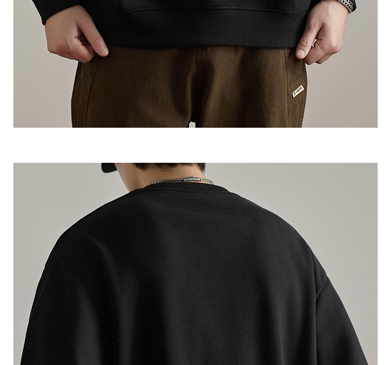 Men's American Style Heavyweight Crewneck Sweatshirt - New Autumn Arrival, Trendy, Loose, Solid Color, Versatile Casual Base Layer.