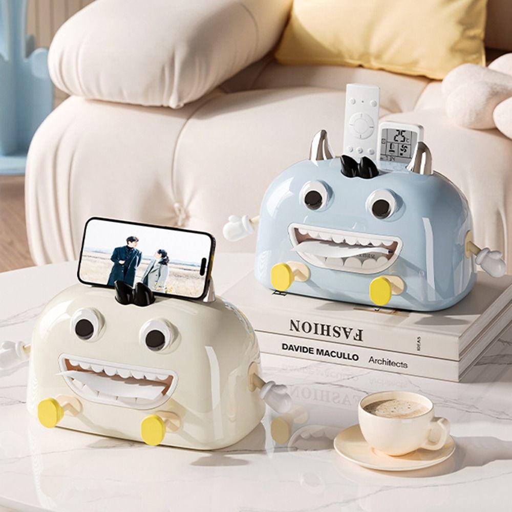 Cute Desktop Tissue Case with Phone Holder Facial Tissue Holder Cartoon Tissue Box  Entrance Hall