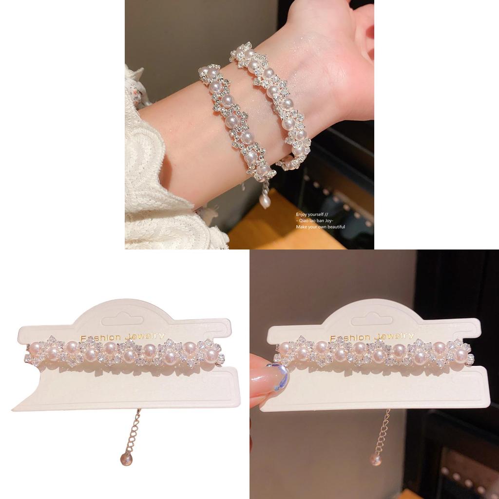 No Ip Geometric Pearl Embellished Magnet Bracelet For Women With Elegant Design