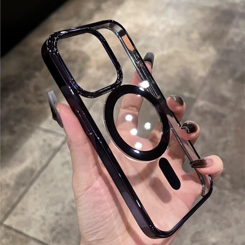 Cadru de placare transparent pentru husă magnetică Magsafe pentru iPhone 15 14 13 12 11 Pro Max Încărcare fără fir pentru PC dur Husă ultra subțire