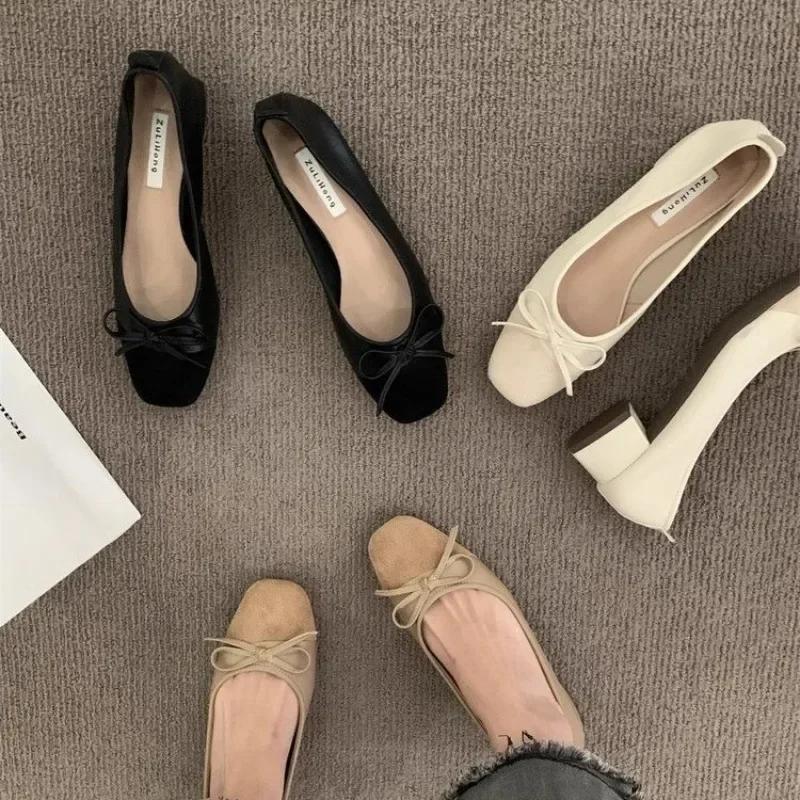 Design Shoes Classic Women Elegant Gentle Bowknot Shoes Fashion Korean Square Toe Pumps Autumn Loafer Casual Shoes Zaptos Mujer