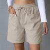 Damen Sommer-Shorts, lässig, Stretch, mittlere Taille, Shorts mit Taschen, Kordelzug, weites Bein