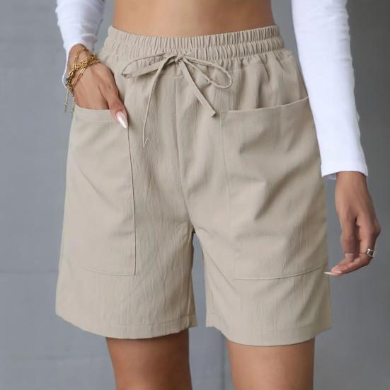 Damen Sommer-Shorts, lässig, Stretch, mittlere Taille, Shorts mit Taschen, Kordelzug, weites Bein