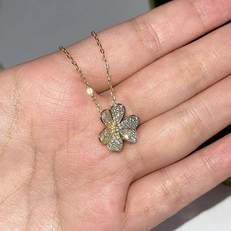 

Ожерелье из серебра 925 пробы с бриллиантами и клевером для женщин, Европа и США, новая мода, сладкий темперамент, женские известные брендовые ювелирные изделия, подарок 45CM