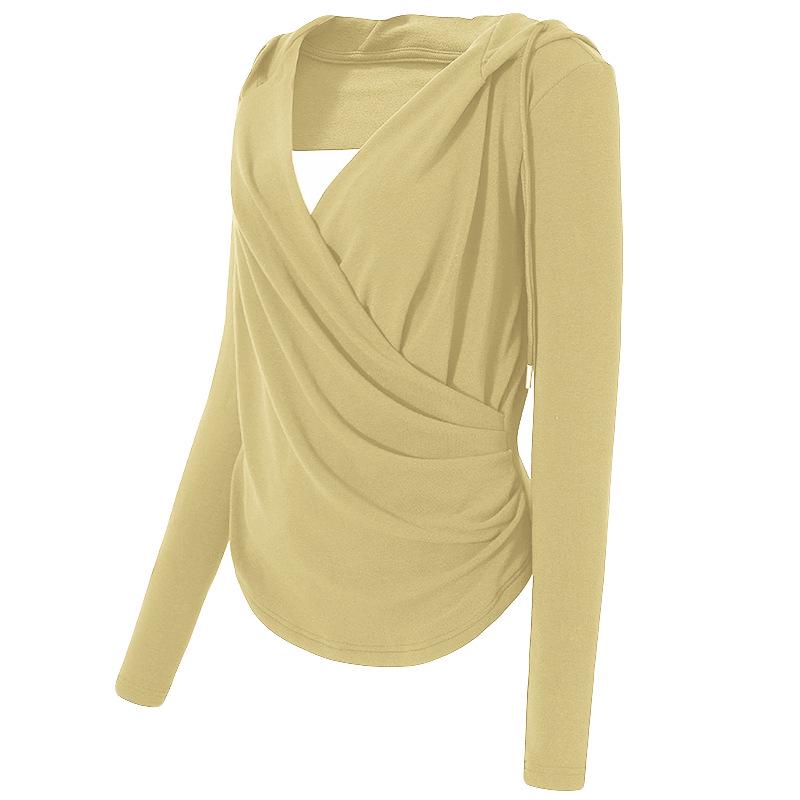 

Женский облегающий костюм для йоги с капюшоном и V-образным вырезом на осень/зиму - Активная одежда с длинным рукавом для пилатеса и бега Medium