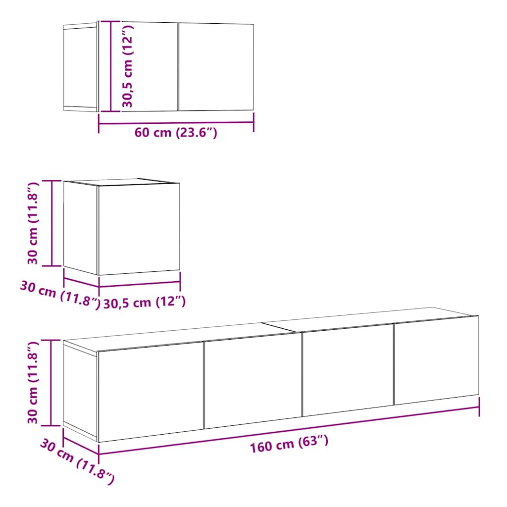 4 piece TV cabinet set white particleboard