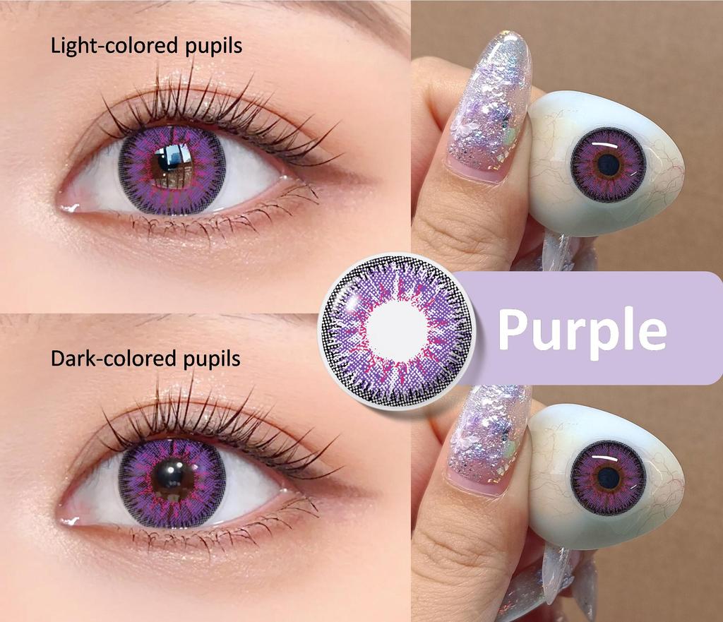 Color Contact Lenses 1 Pair for European Blend Effect Green and Purple and Gray Eyes 14.5mm Yearly Use Soft Lens