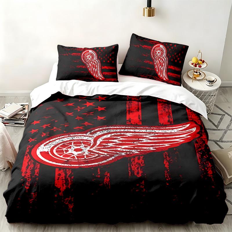 Detroit Red Wings 3pc Set Perfect for Bedroom Use Comfortable Bedding Set Includes a Duvet Cover and Two Pillowcases Ideal Birthday or Christmas Gift