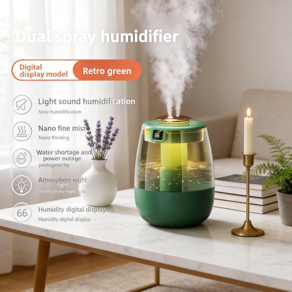 Home Humidifier With Double Nozzles And Atmosphere Light For Bedroom Comfort