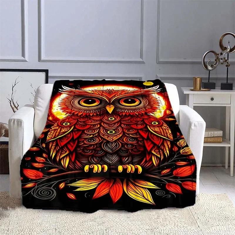 Owl Pattern Throw Blanket Warm Soft Fluffy for Kids  Adults Ideal for Sofa Bed Outdoor Travel Camping Cartoon Design  Sizes Avai