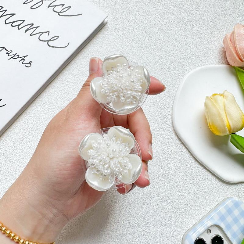 Small Fresh Flower Pearl String Mobile Phone Airbag Bracket, Pasted Retractable Desktop Drama Bracket, Niche