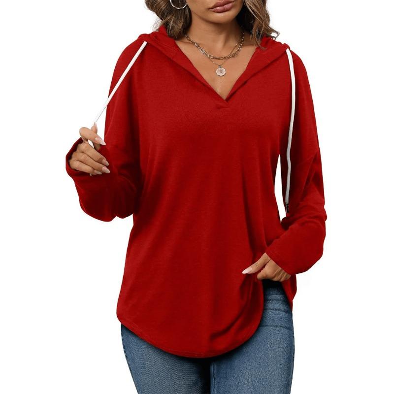 Women S V Neck Hooded Long Sleeve Casual Fall Sweatshirt