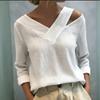 2026 Spring/Summer Elegant Off-Shoulder V-Neck Solid Color Long-Sleeve Top