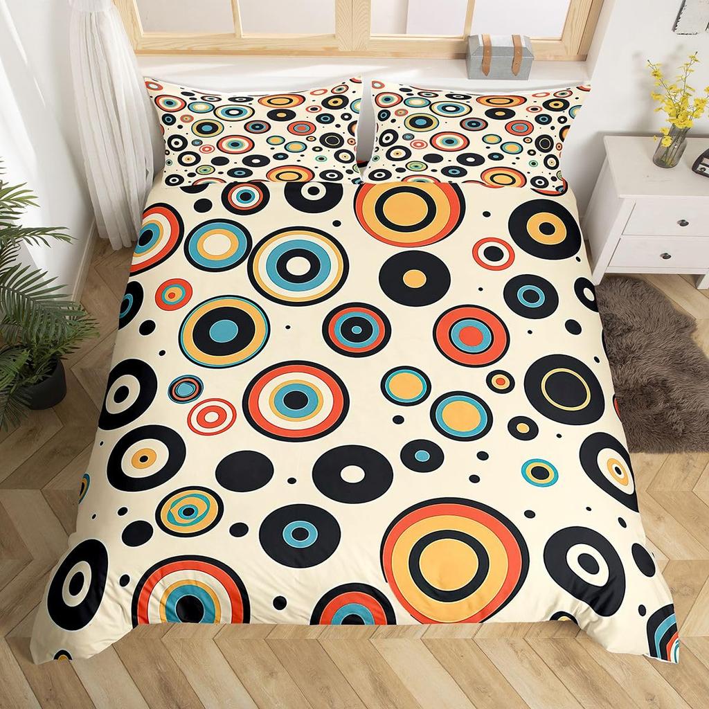 Geometry Duvet Cover Set Simple Circles Grid Pattern Comforter Cover Microfiber Geometric Shape Bedding Set for Boys Adult Gift