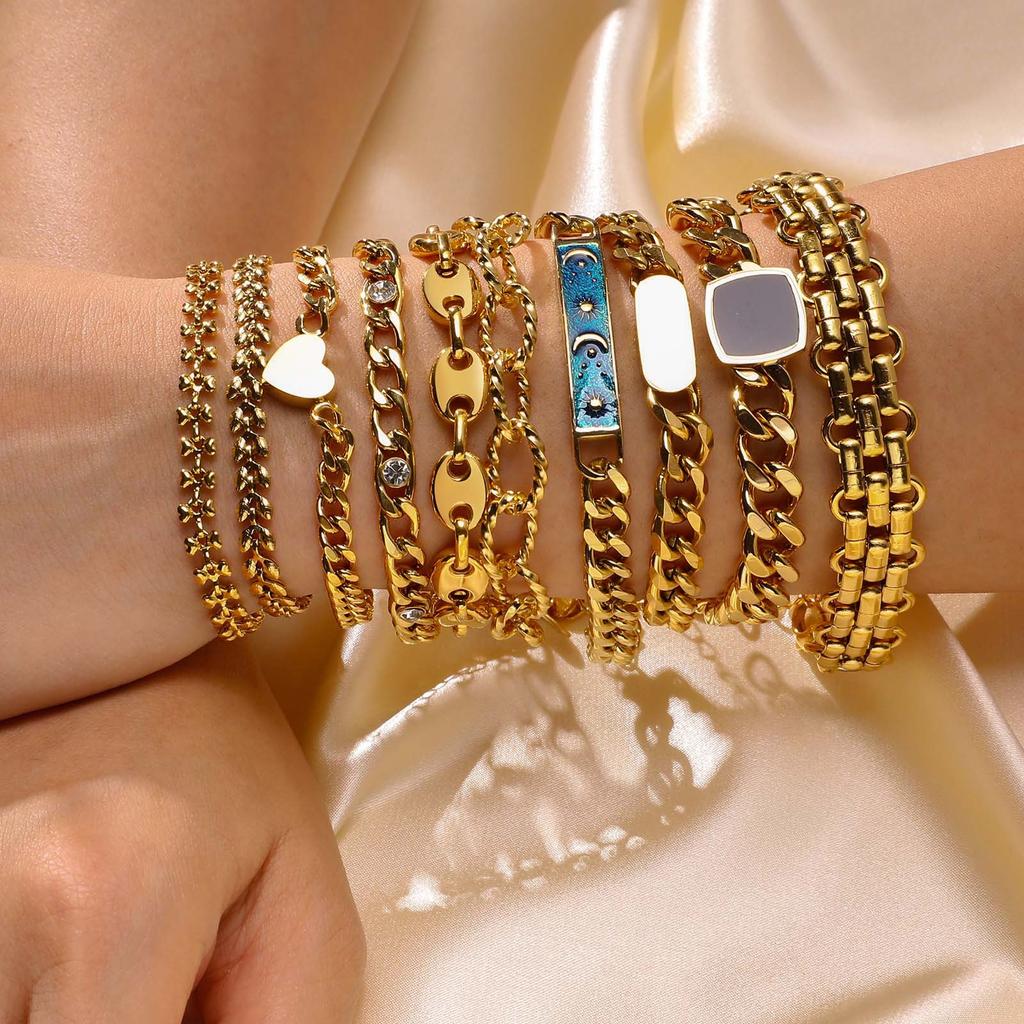 Bracelet Stainless Steel Bracelet Women'S Bracelet Zircon Coarse Chain Jewelry, Accessories