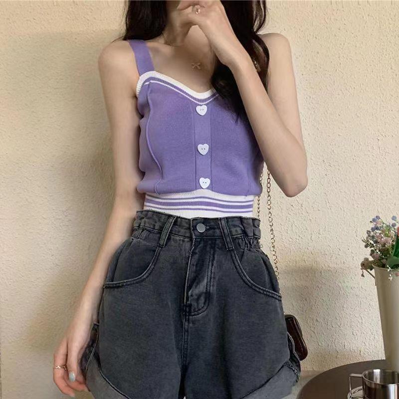 New Summer Casual and Versatile Knitted Suspender Vest for Women Wearing Sexy Sweet and Spicy Short Tops for Women