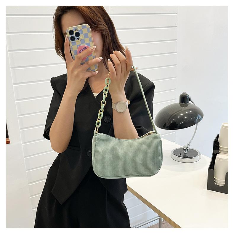 Minimalist Corduroy Crossbody Bag for Women, Single Strap Shoulder Tote, Zipper Closure Mini Square Handbag, Soft Casual Daily Purse