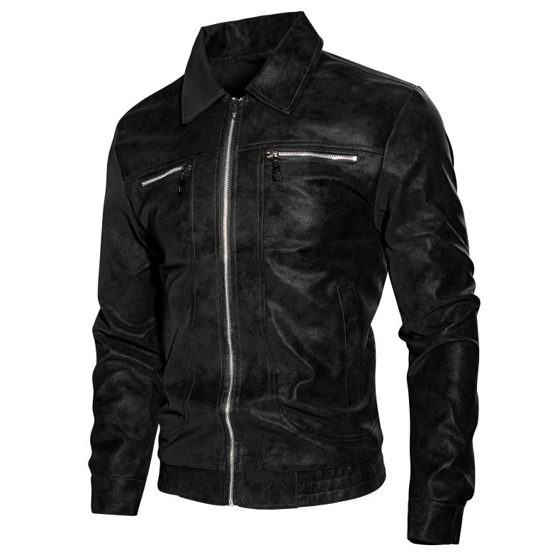 Men's Lapel Leather Jacket Motorcycle Men's Leather Jacket Style Boutique Explosive Casual Top Short Leather Jacket
