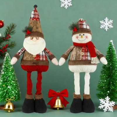 Christmas Doll Pendant Santa Claus Snowman Telescopic Legs Design Plaid Print Xmas Doll Festival