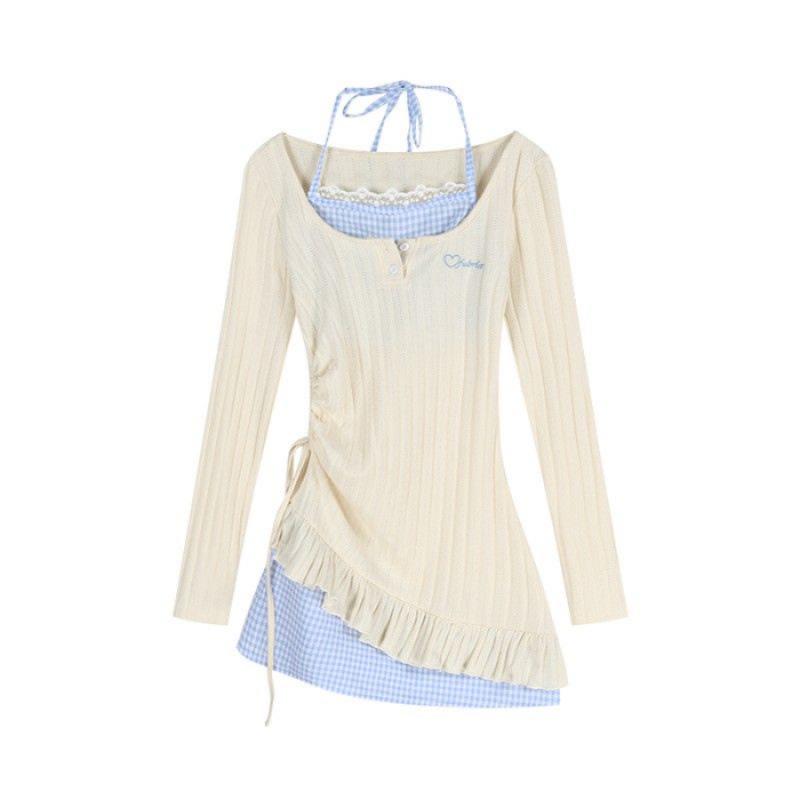 Женское двустороннее осеннее платье Pure Desire с неровным вырезом-халтер Extra Large