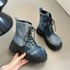 Cowboy Platform Ankle Boots Women High Heels Shoes Fashion Autumn Lace Up Motorcycle Boots  Trend New Pumps Snow Botas Mujer