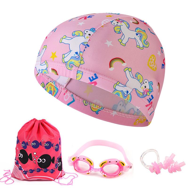 Kids' Cartoon Crab Swimming Goggles Set – Waterproof, Anti-Fog Lenses for Boys & Girls, Four-Piece Set